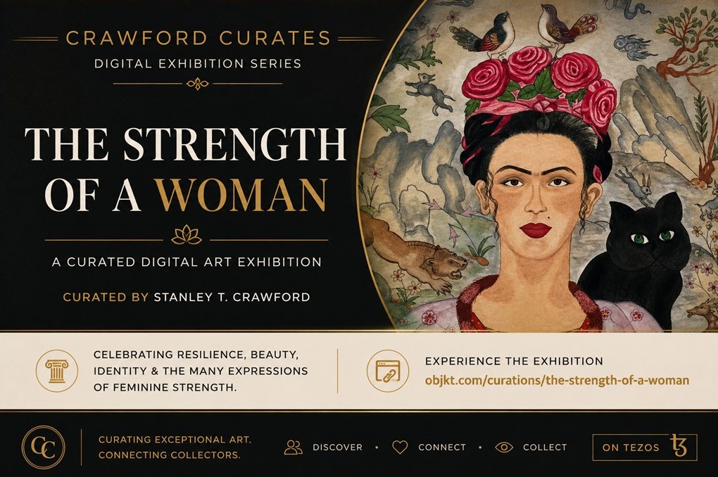 The Strength of a Woman — exhibition cover, a portrait celebrating resilience, beauty, and identity